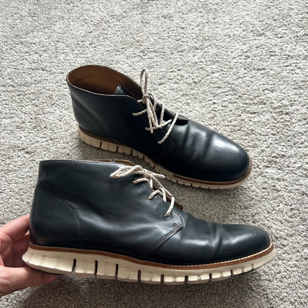 Cole Haan Zerogrand Chukka Boots Men's Size 9.5 Navy Leather Ankle Lace Up